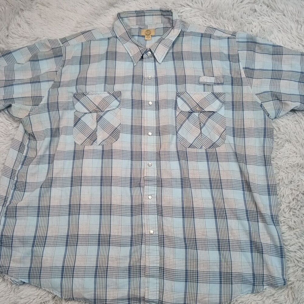 Vintage Haband Travelers Shirt Mens 3X Blue Pearl Snap Fisherman Chore Work‎
